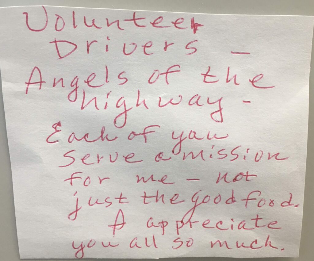 Thank you note to volunteer drivers